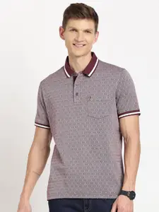 Indian Terrain Self Design Polo Collar Slim Fit Pure Cotton T-shirt