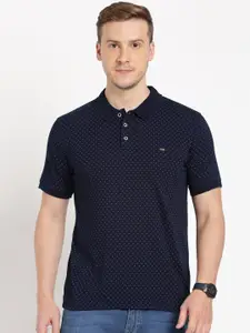 Indian Terrain Micro Ditsy Printed Polo Collar Slim Fit Pure Cotton T-shirt