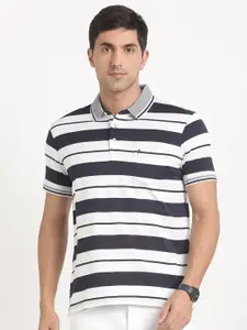 Indian Terrain Striped Polo Collar Slim Fit Pure Cotton T-shirt