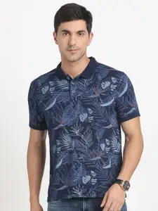 Indian Terrain Floral Printed Polo Collar Pure Cotton Slim Fit T-shirt