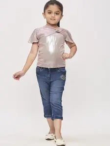 Tiny Girl Self Design Flutter Sleeves Twisted Top
