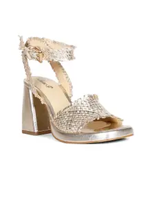 Saint G Cross-Over Woven Design Leather Block Heels With Ankle Loop