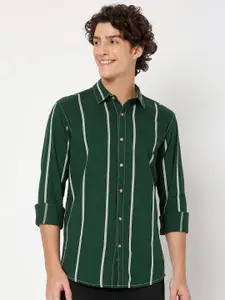 Mufti Vertical Striped Spread Collar Pure Cotton Slim Fit Casual Shirt