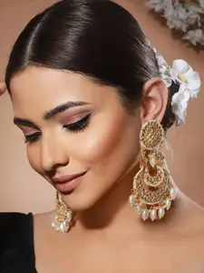 Priyaasi Gold-Plated Contemporary Kundan & Beaded Drop Earrings