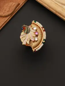 Priyaasi Gold-Plated Stone-Studded & Beaded Finger Ring