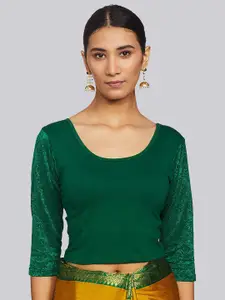 Fressia Fabrics Round Neck Self Design Sleeve Saree Blouse