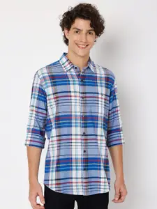 Mufti Tartan Checked Spread Collar Pure Cotton Slim Fit Casual Shirt