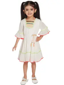 Peppermint Girls Square Neck Flared Sleeves Fit & Flare Dress