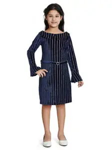 Peppermint Girls Striped Bell Sleeves A-Line Dress With Belt