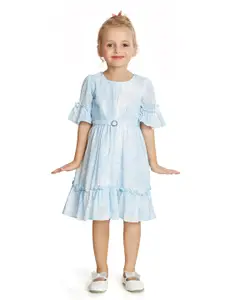 Peppermint Girls Abstract Printed Flared Sleeves Satin Fit & Flare Dress