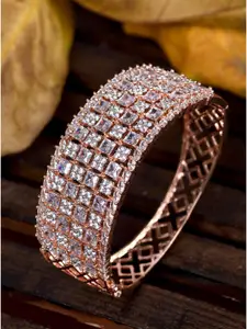 Saraf RS Jewellery Rose Gold-Plated Brass Cubic Zirconia Bangle-Style Bracelet