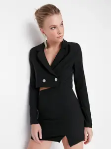 Trendyol Notched Lapel Collar Double-Breasted Cropped Blazer
