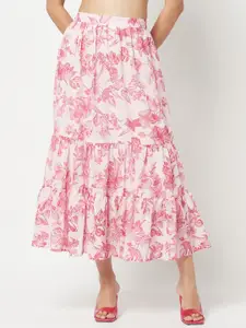 Crimsoune Club Floral Printed A-Line Midi Skirt