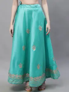 SOUNDARYA Floral Embroidered Gota Patti Work Flared Chanderi Silk Maxi Lehanga Skirt