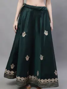 SOUNDARYA Floral Embroidered Gota Patti Work Flared Chanderi Silk Maxi Lehanga Skirt