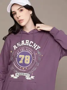 The Roadster Lifestyle Co. Printed Pure Cotton Longline Hooded Sweatshirt