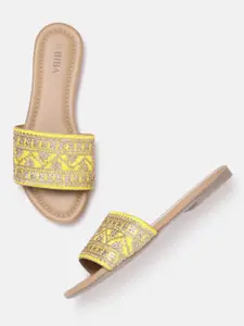 Biba Women Sequin and Thread Work Embellished Ethnic Open Toe Flats