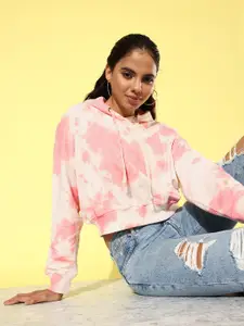 The Roadster Life Co. Pure Cotton Tie And Dye Hooded Crop Sweatshirt