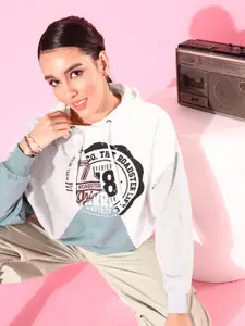 The Roadster Life Co. Colourblocked and Printed Hooded Sweatshirt