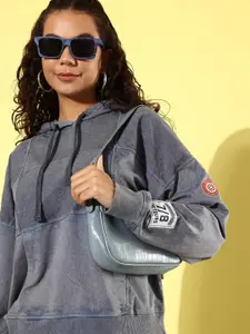 The Roadster Life Co. Pure Cotton Self Design Hooded Sweatshirt