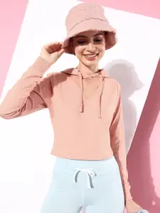 The Roadster Life Co. Solid Hooded Crop Sweatshirt With Mesh Detail