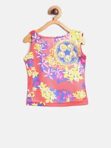 Tiny Girl Coral Pink & Yellow Floral Print Top