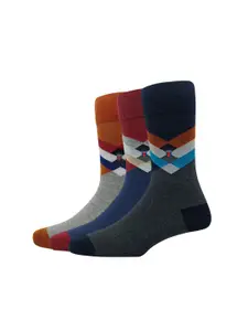 Louis Philippe Men Pack Of 3 Patterned Cotton Calf-Length Socks