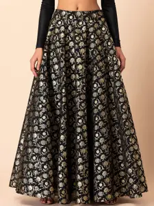 INDYA X SAMANT CHAUHAN INDYA Ethnic Motifs Foil-Printed Flared Lehenga Maxi Skirt