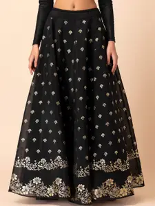 INDYA X Samant Chauhan Floral Foil-Printed Flared Lehenga Maxi Skirt