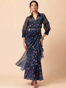 INDYA X Samant Chauhan Floral-Printed Ready to Wear Saree With Belt