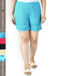 IndiWeaves Women Pack Of 5 Printed High-Rise Shorts