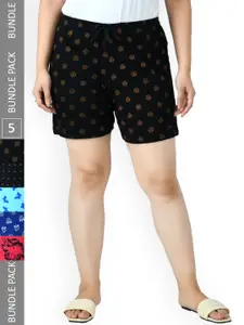IndiWeaves Women Pack Of 5 Printed High-Rise Pure Cotton Shorts