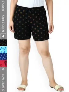 IndiWeaves Women Pack Of 4 Printed Pure Cotton Shorts