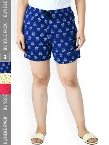 IndiWeaves Women Pack Of 3 Printed High-Rise Pure Cotton Shorts
