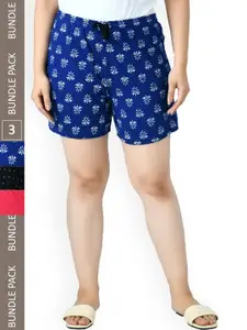IndiWeaves Women Pack Of 3 Printed Pure Cotton Shorts