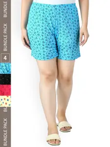 IndiWeaves Women Pack Of 4 High-Rise Printed Pure Cotton Shorts