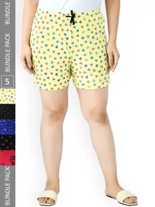 IndiWeaves Women Pack Of 4 Printed High-Rise Pure Cotton Shorts