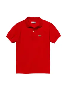 Lacoste Boys Red Solid Polo Collar T-shirt