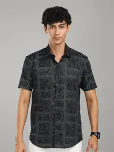 FOGA Men Black Opaque Printed Party Shirt