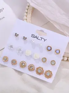 SALTY Set of 9 Gold-Plated Contemporary Studs Earrings