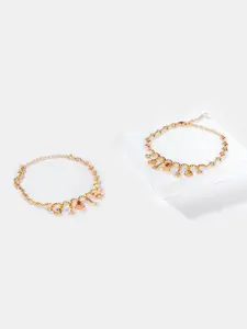 SHAYA Set Of 2 Gold-Plated CZ-Studded Sterling Silver Anklets