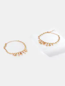 SHAYA Set Of 2 Gold-Plated CZ-Studded Sterling Silver Anklets