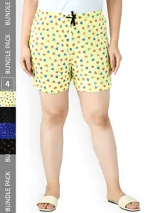 IndiWeaves Women Pack Of 4 Printed High-Rise Shorts