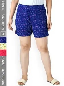 IndiWeaves Women Pack Of 3 Printed High-Rise Pure Cotton Shorts