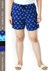 IndiWeaves Women Pack Of 4 Printed High-Rise Pure Cotton Shorts