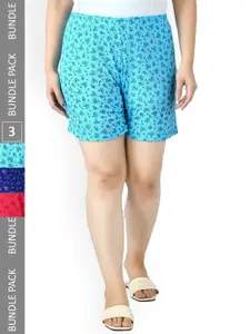 IndiWeaves Women Pack Of 3 High-Rise Printed Pure Cotton Shorts