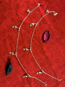 Arte Jewels 92.5 Hallmark Set Of 2 Silver Anklets