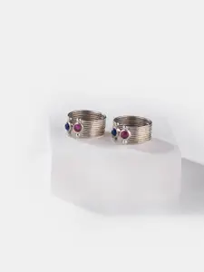 SHAYA 925 Sterling Silver-Plated Stone-Studded Toe Rings