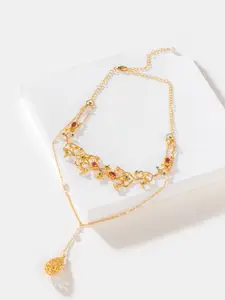 SHAYA 925 Sterling Silver Gold-Plated Stone Studded Layered Necklace