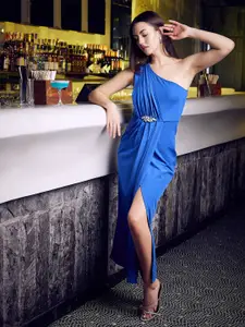 Athena One Shoulder Front Slit Midi Dress